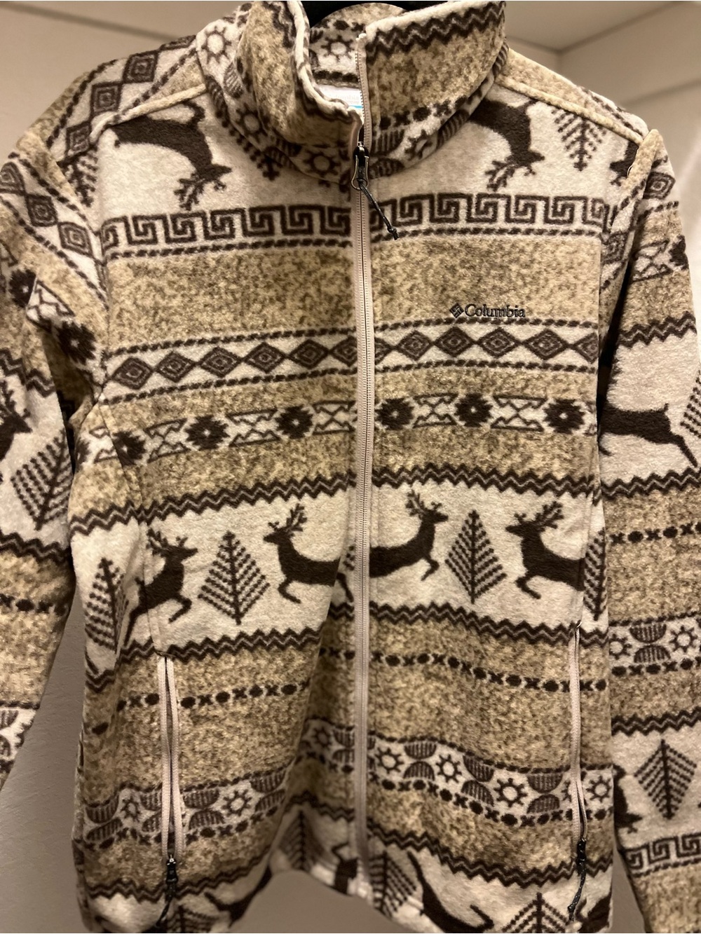 Columbia Beige & Brown Patterned Fleece Jacket
